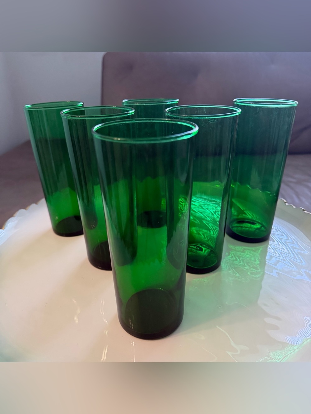 Vtg 1950s Anchor Hocking Burple Green Water Tumblers Set of 6